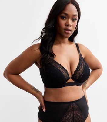 Curves Black Heart Lace Demi Padded Bra