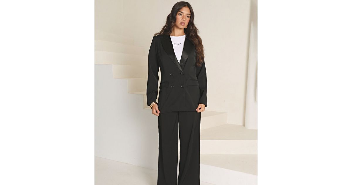 WKNDGIRL Black Double Breasted Suit Blazer New Look