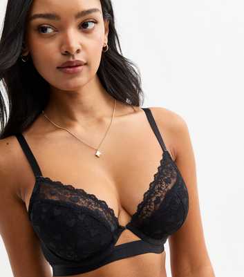 Black DD+ Heart Lace Padded Demi Bra