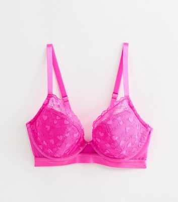 Pink DD+ Heart Lace Padded Demi Bra