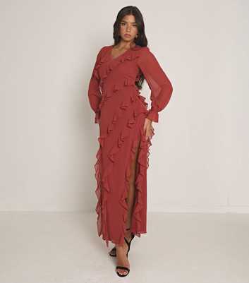 WKNDGIRL Rust Ruffle Flare Sleeve Maxi Dress