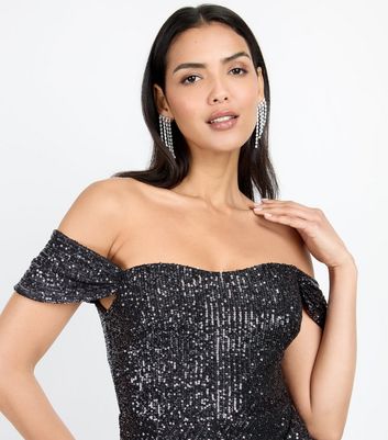Little Mistress by Chloe Lewis Black Sequinned Bardot Mini