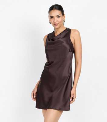 Little Mistress by Chloe Lewis Chocolate Satin Drape Neck Mini Dress