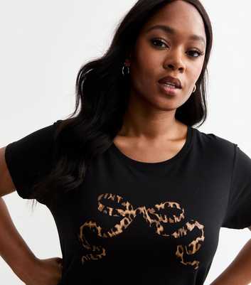 Curves Black Jersey Leopard Bow T-Shirt