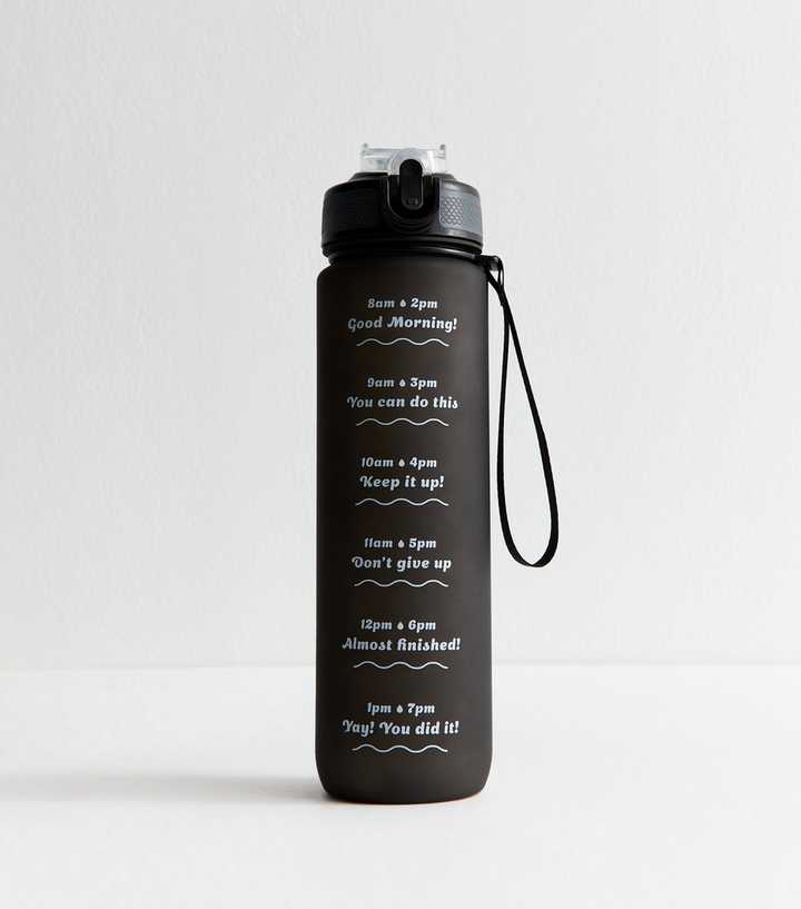 Black Pop Lid Straw 1L Message Water Bottle