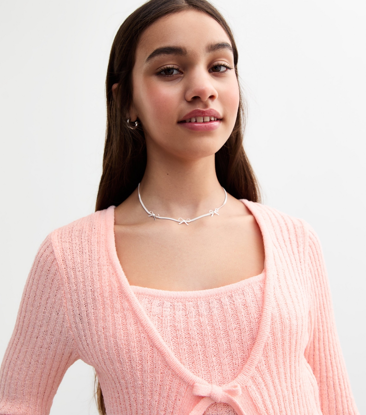 Girls' Pink 2-In-1 Tie Front Cardigan New Look
