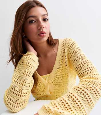 Girls Yellow Open Knit Cardigan