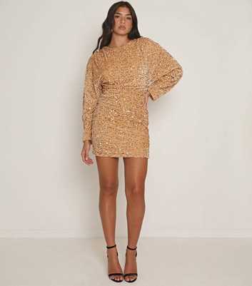 WKNDGIRL Gold Sequinned Velvet Mini Dress