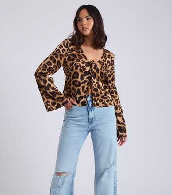 Urban Bliss Brown Leopard Print Tie Front Top