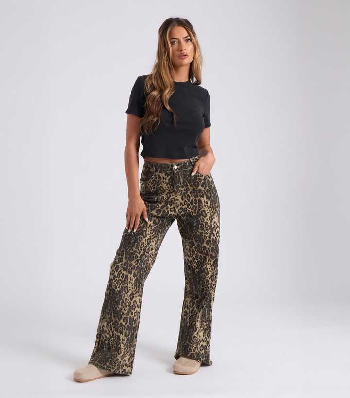 Urban Bliss Brown Leopard Denim Wide Leg Jeans