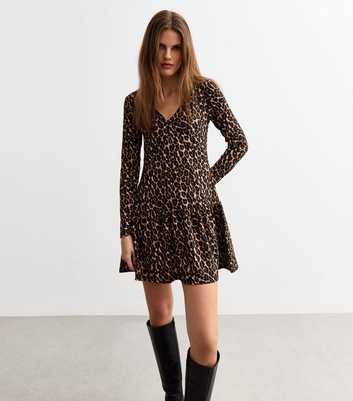 Brown Jersey Leopard Print Mini Dress