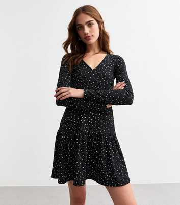 Black Polka Dot Woven Long Sleeve Mini Dress