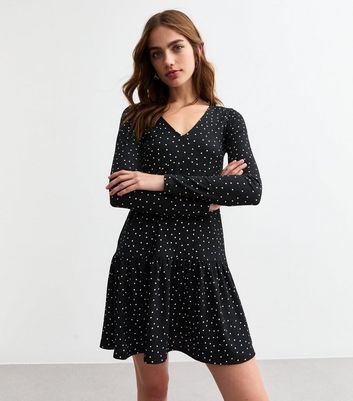 Black long sleeve polka dot dress hotsell