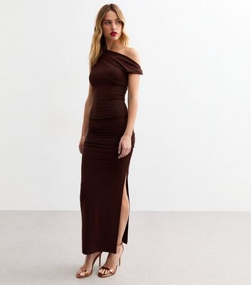 Robe Longue Zaftique Marron Café Avec Dentelle - Manches Longues - Taille Grande