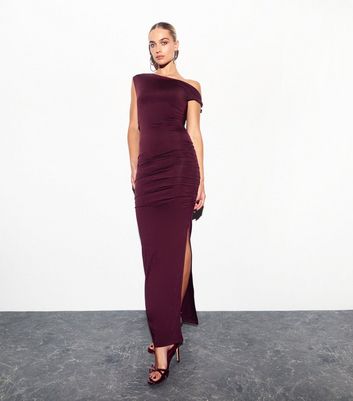 Burgundy Twist Shoulder Maxi Dress New Look