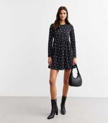 Black Spotted Mini Smock Dress