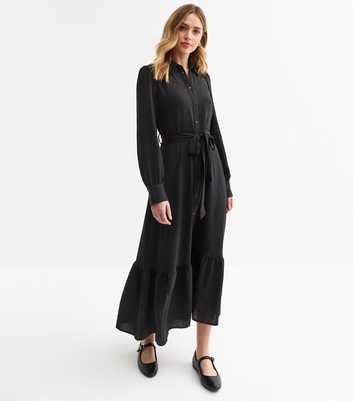 Black Western Tiered Midi Shirt Dress