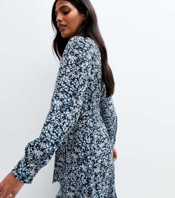 knee length dresses for ladies Steel Blue Floral Brody Midi Dress
