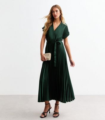 Satin pleated midi dress online