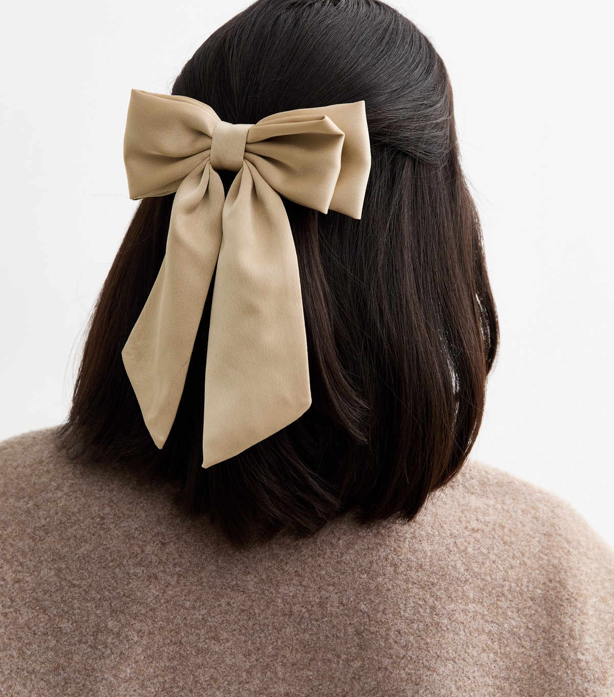 Beige Satin Crepe Bow Hair Slide New Look
