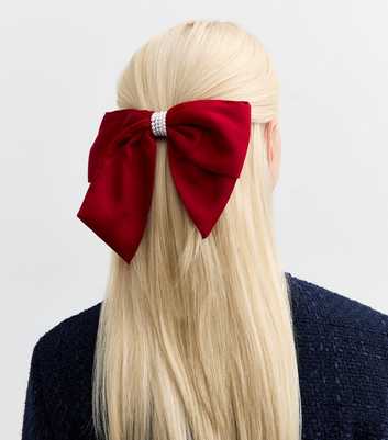 Red Faux Pearl Embellished Satin Crepe Bow Hair Slide