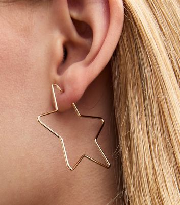 Gold Tone Star Hoop Earrings New Look