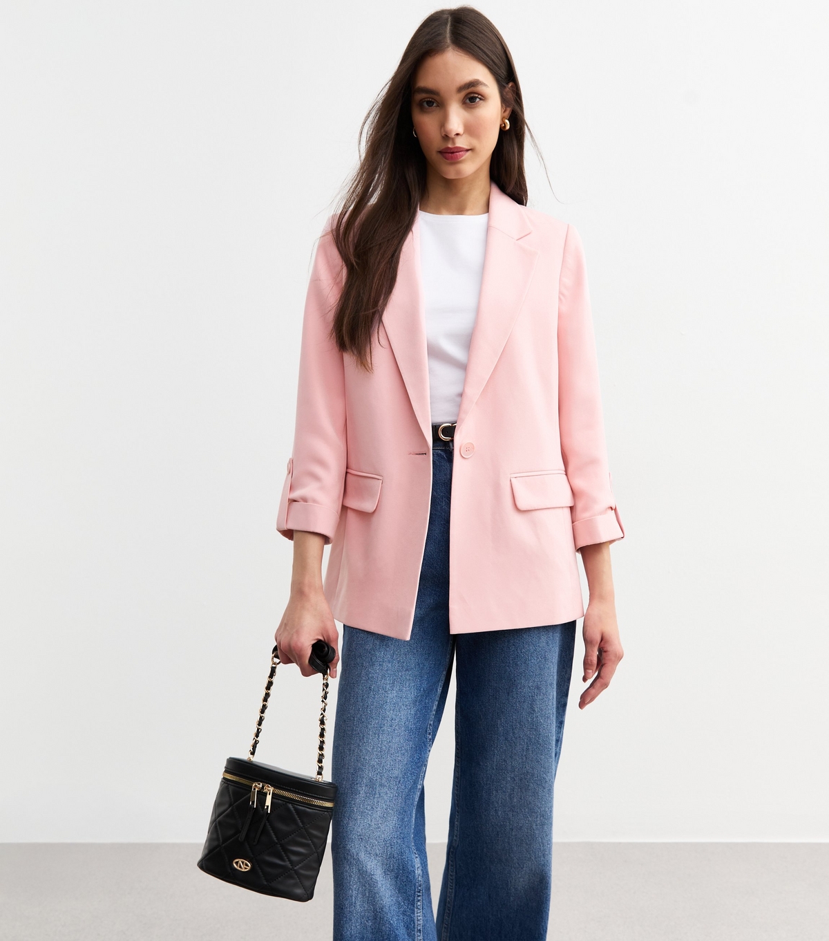 Women's Light Pink Cropped Sleeve Blazer New Look