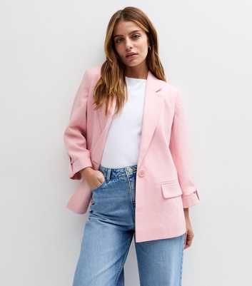 Petite Pink Ruched Sleeve Blazer