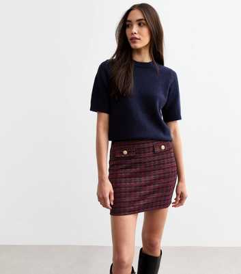 Red Stretch Boucle Mini Skirt