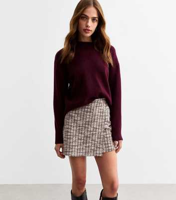 Brown Check Pattern Mini Wrap Skirt