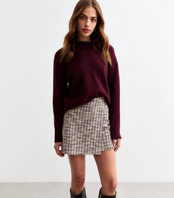 Petite Skirts Check Wrap Mini Skirt Brown Check Pattern Mini Wrap