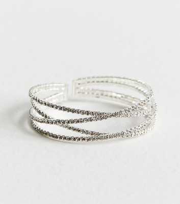 Silver Tone Crossover Diamanté Cuff Bracelet