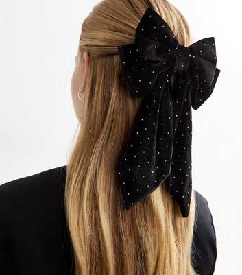 Black Velvet Diamanté Bow Hair Slide