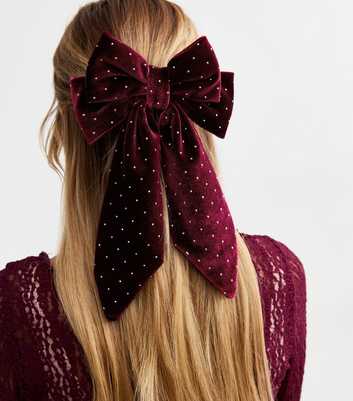 Burgundy Velvet Diamanté Bow Hair Slide