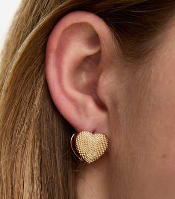 Gold Tone Double Sided Heart Earrings