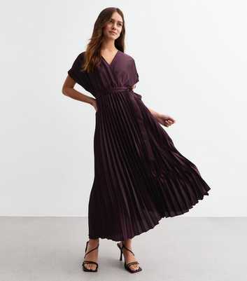 Petite Burgundy Pleated Satin Midi Dress