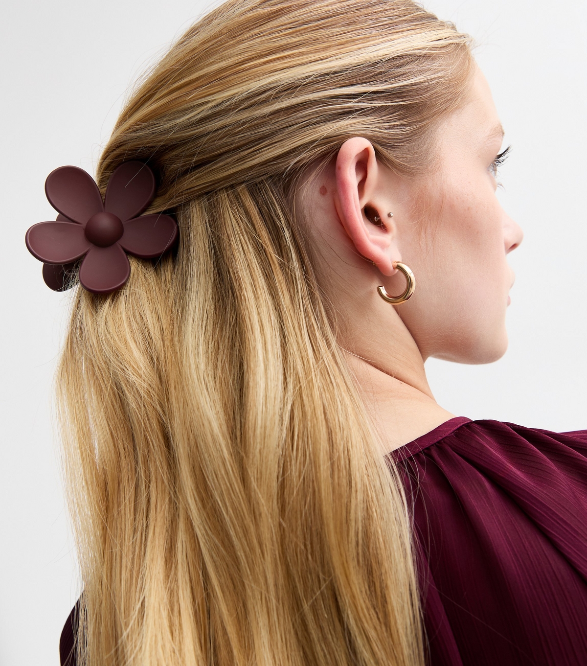 Burgundy Matte Flower Hair Claw Clip New Look