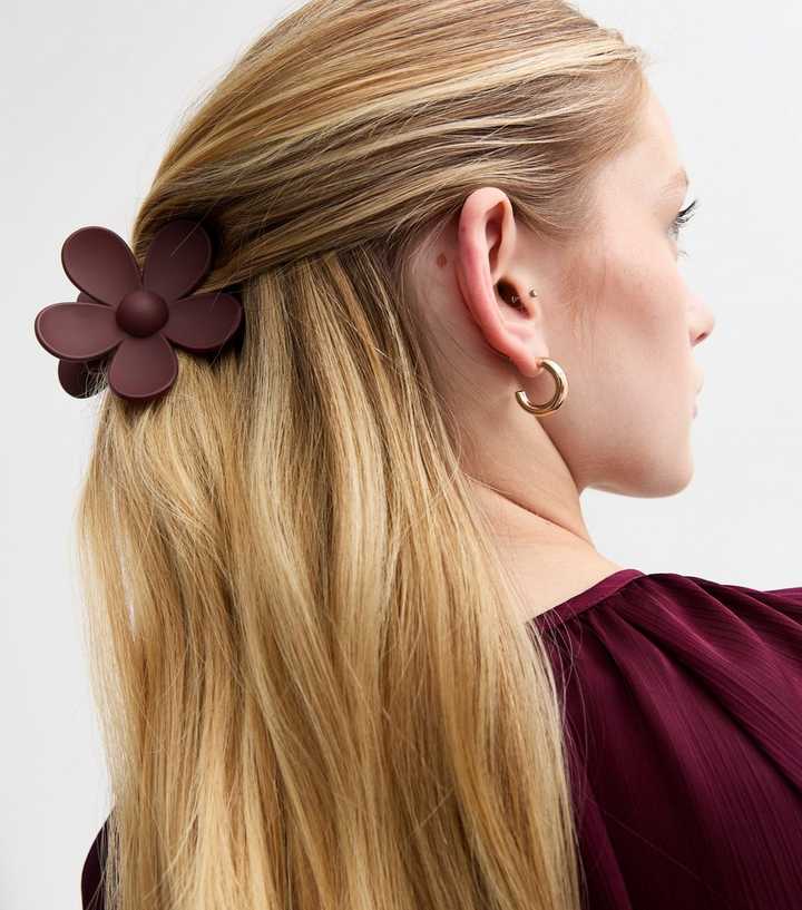 Burgundy Matte Flower Hair Claw Clip
