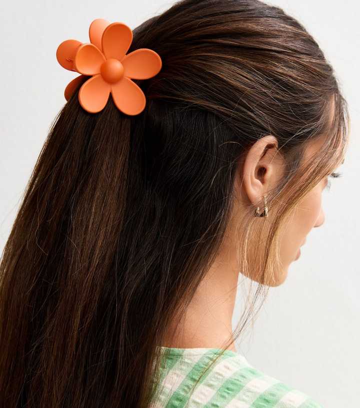 Orange Matte Flower Hair Claw Clip