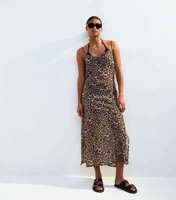 Brown Leopard Print Maxi Dress Cover Up