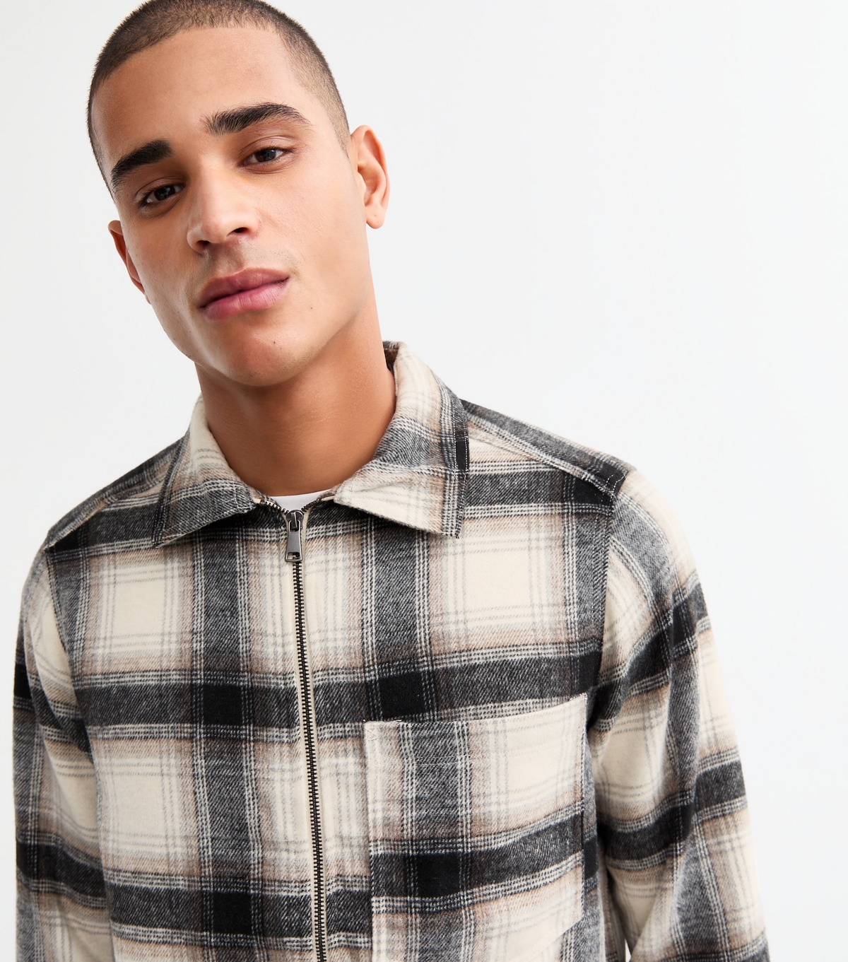 Men's Regular Off White Plaid Overshirt Only and Sons New Look