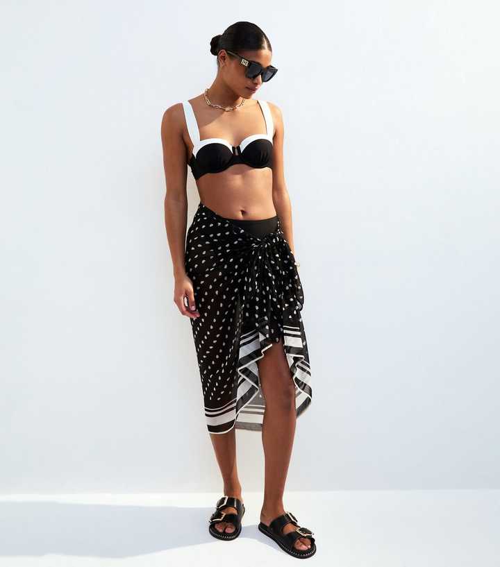 Black Polka Dot Bordered Textured Sarong 
