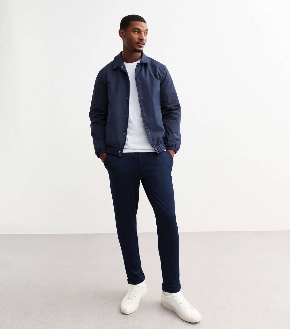Men's Navy Slim Cuffed Elasticated Trousers Only and Sons New Look
