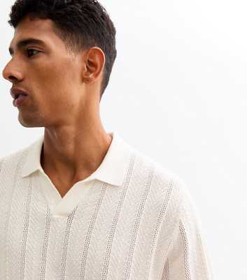 Only & Sons Off White Crochet Knit Cotton Polo Top 