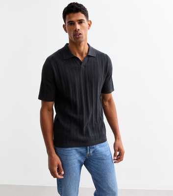 Only & Sons Navy Crochet Knit Cotton Polo Top 