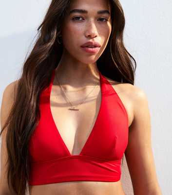 Red Triangle Halterneck Bikini Top