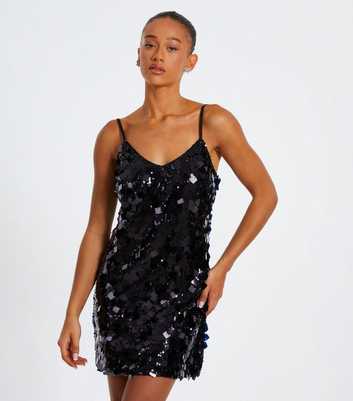 QUIZ Black Large Sequin Embellished Mini Dress