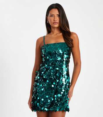 QUIZ Green Sequin Mini Dress