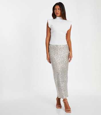 QUIZ Silver Sequin Maxi Skirt