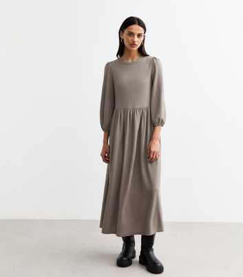 Grey Crinkled Jersey Midi Smock Dress